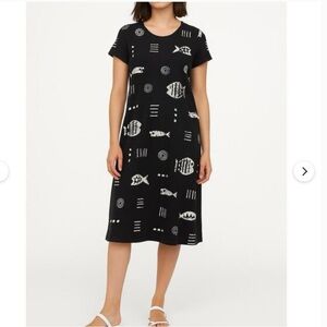 CoConut Bay Black Midi Dress with White Fish Motif